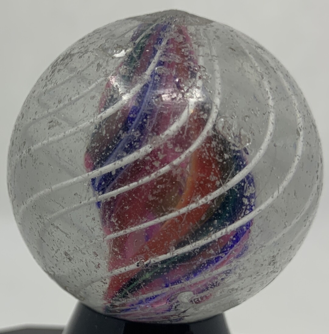 Antique Swirl Marble Solid Core 1 5/8″ Wide Hand Blown Multi-Color A