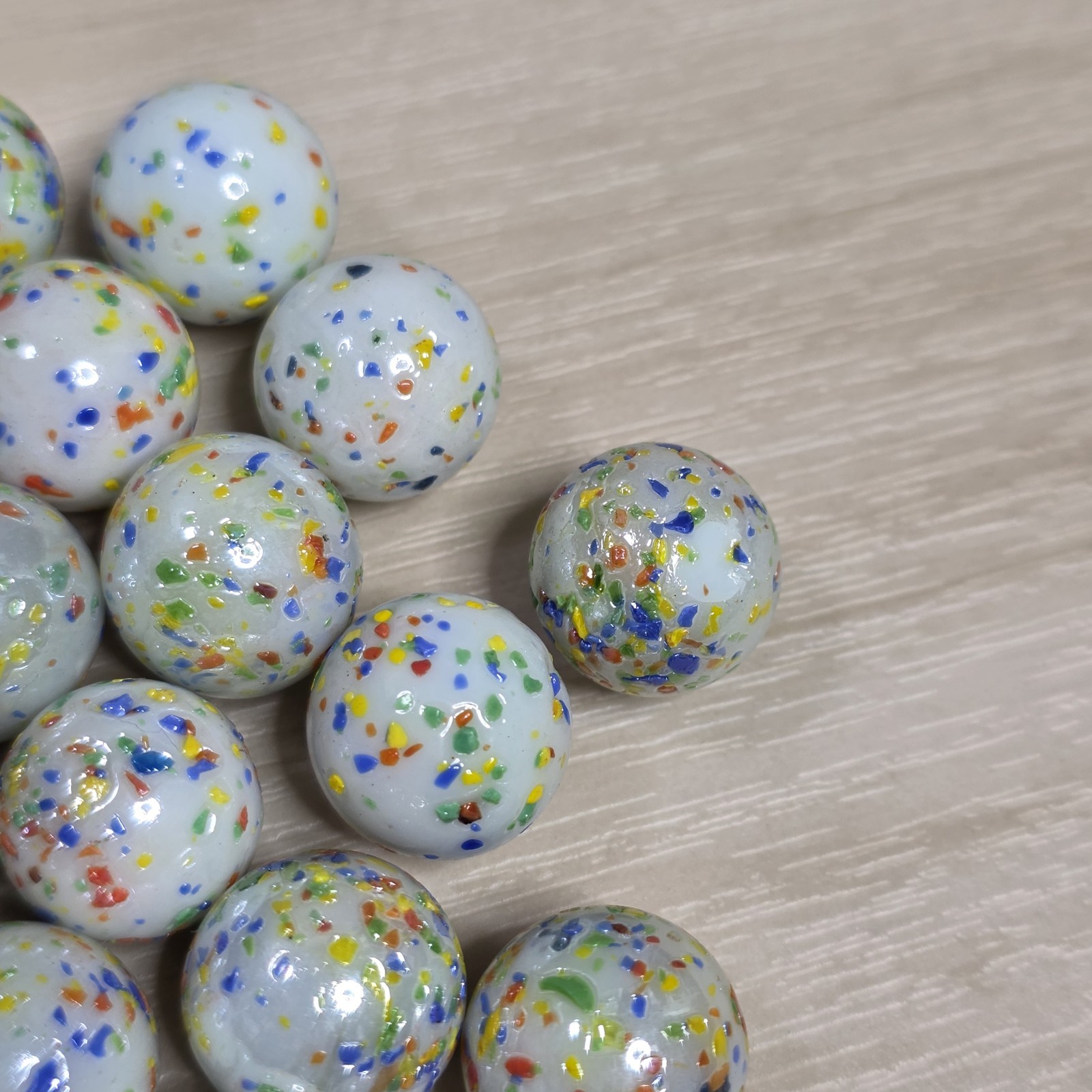 29 White Pearlescent Milk Glass Confetti Multi Color Glitterbomb Marble Lot