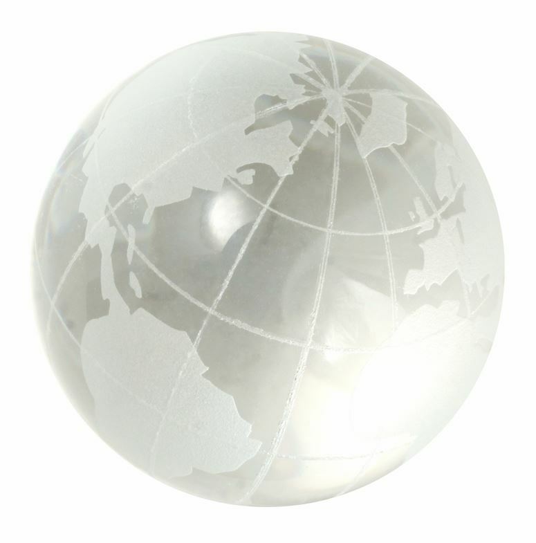 30mm Crystal World Map Earth Globe Marble 1.25″ w/Glass Stand Etched Orb Sphere