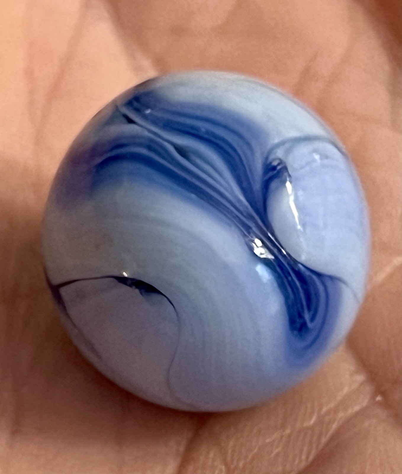 Vintage 5/8” Marble Christensen Agate Sky Blue Ribbon Swirl Uneven Rare
