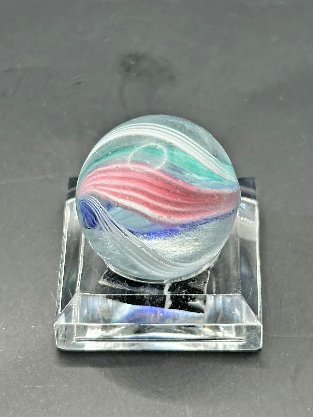 Antique German Divided Core Swirl Marble Latticino Ribbon 12/32 Mint- E1.25