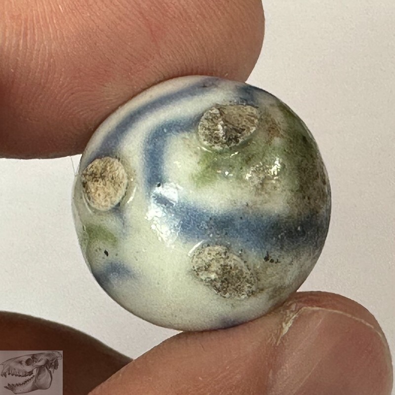 Lined Crockery Marble, Glazed Handmade 13/16 in, 1860-1920, Lauscha Germany S752