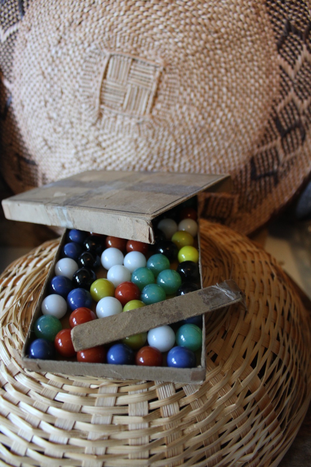 60 Vintage Original Box Vitro Agate No 00 Parkersburg Glass Game Marbles Machine