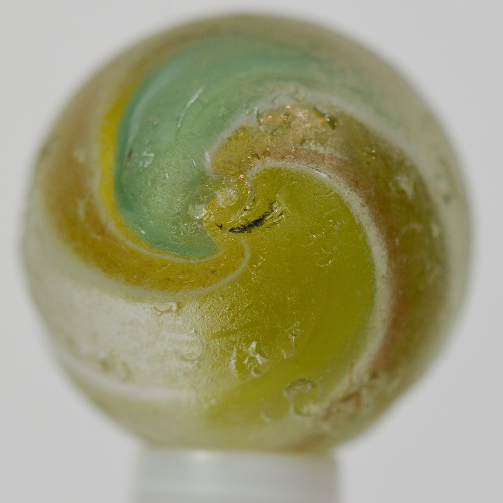 Handmade Aqua Yellow Ribbon Lutz Marble 11/16 in, Good-, Germany 1860-1920 S1386