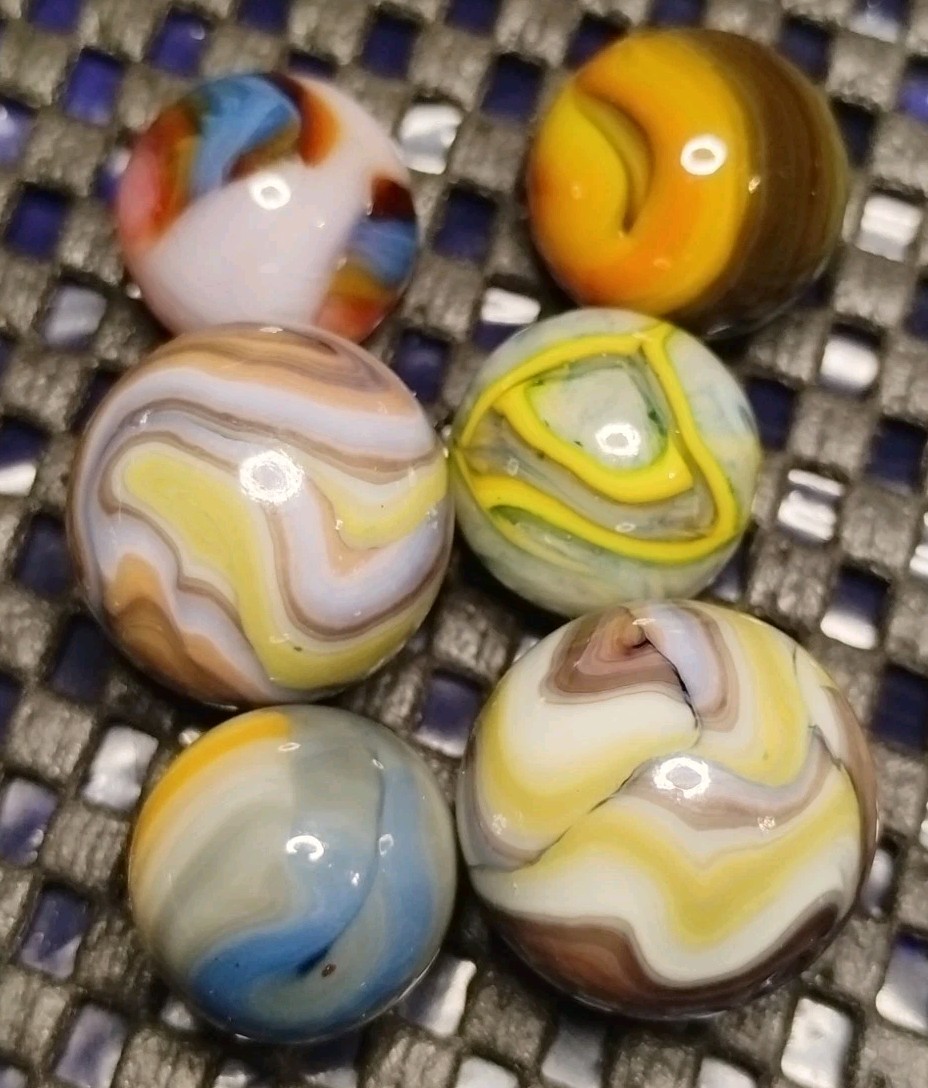 .75″-.59″ JABO/D.A.S. MARBLES LOT X6💥SWIRL TOYS MINT/NM-