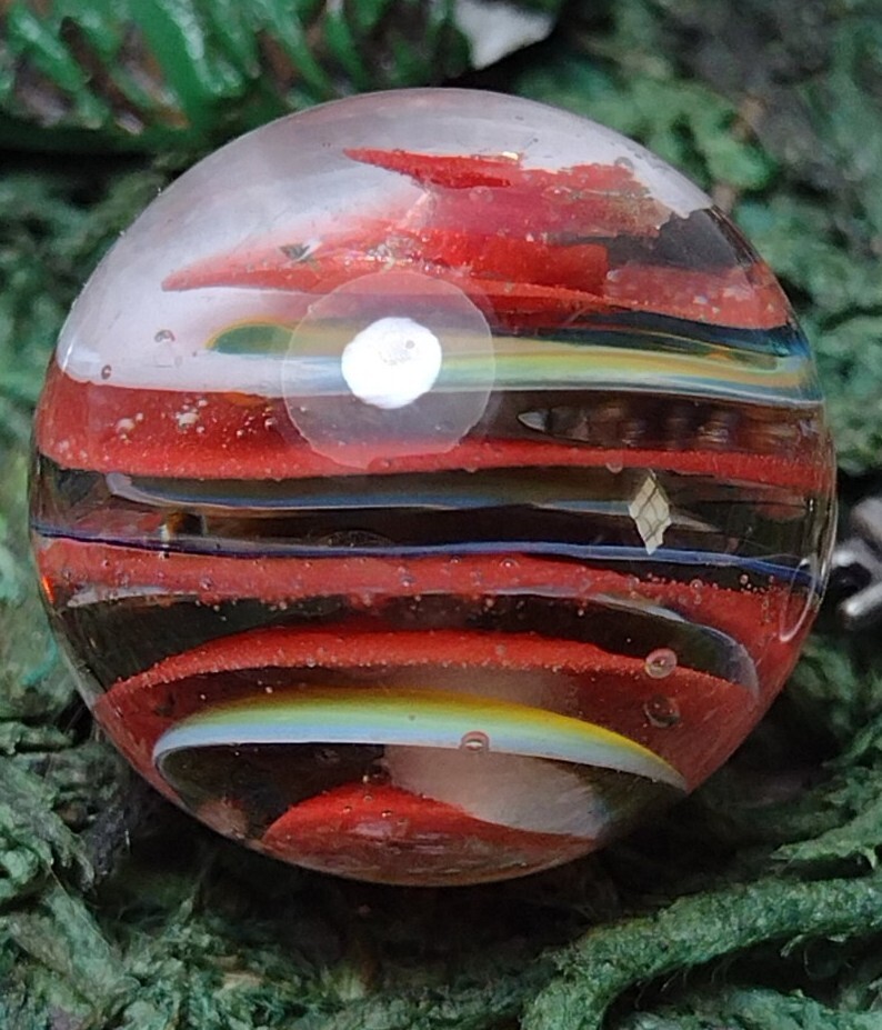 .82″ NM Red Green & Blue SPIRAL 🐚 Swirl Contemporary Studio Art Glass Marbles