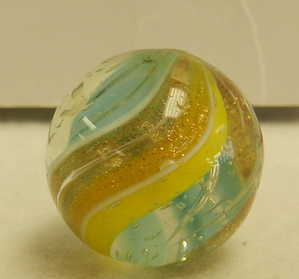 #19833m Bigger .85 Inches Vintage German Handmade 2 Color Ribbon Lutz Marble