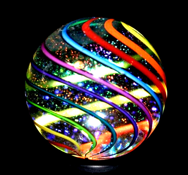JAMESC ALLOWAY GLASS MARBLE/1.246″-DICHROIC 8 COLOR GLITTERBALL #424-WORLDWIDE