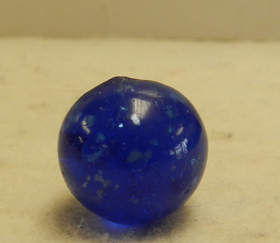 #16275m Vintage German Handmade Blue Glass Mica Marble .58 Inches