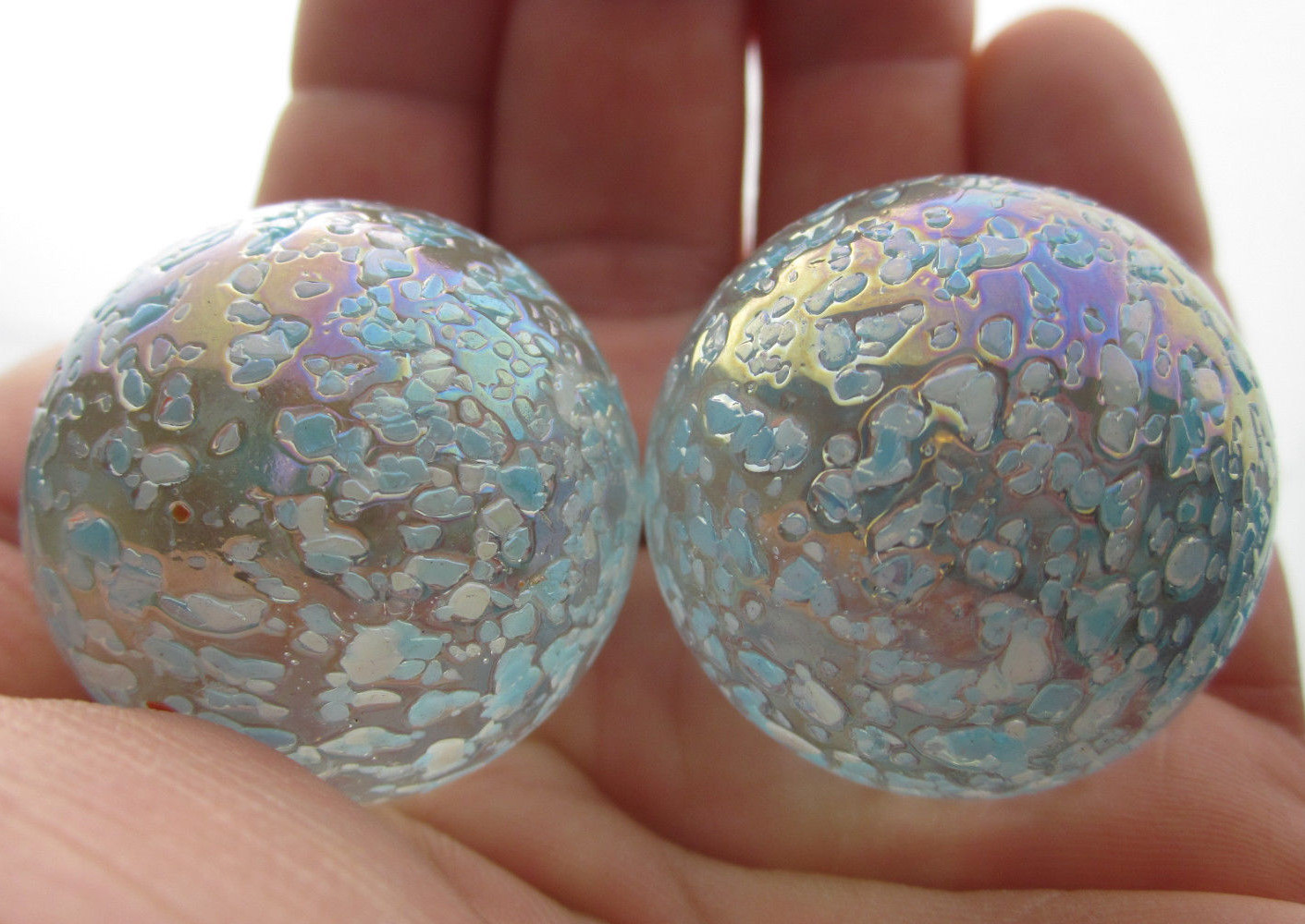 2 BOULDERS 35mm SNOWFLAKE Marbles Glitter Speckled glass ball LARGE HUGE