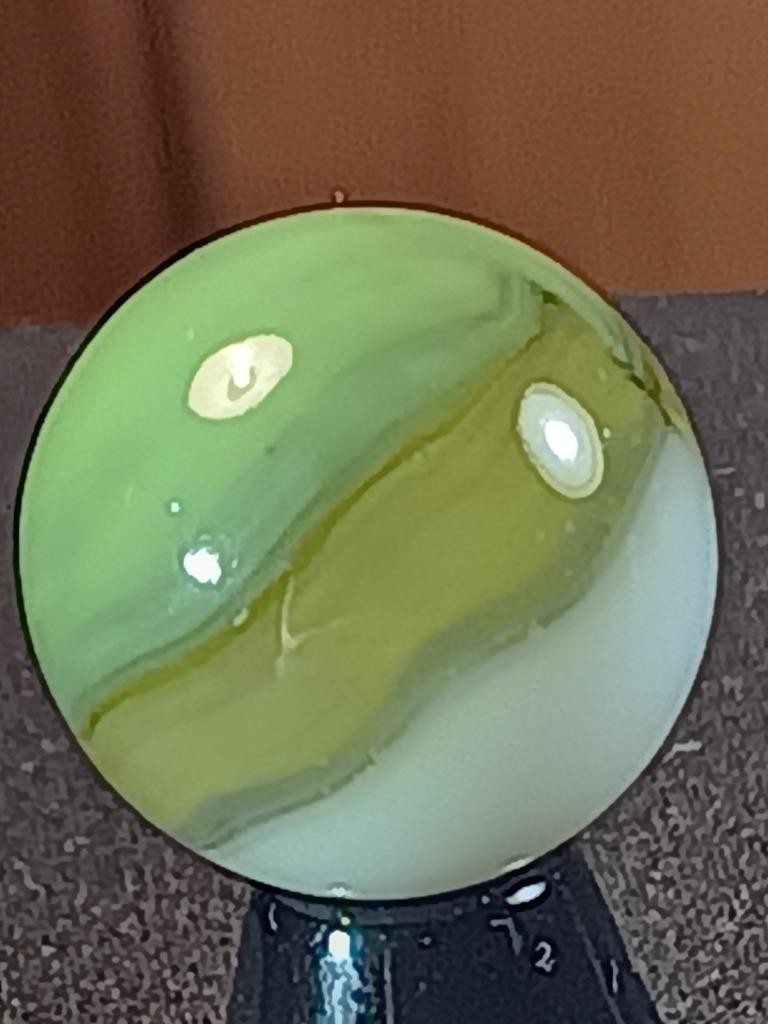 9/16″ Vitro Jade Green Yellowed Lime Moss Ice White on Clear Serious Marble B157