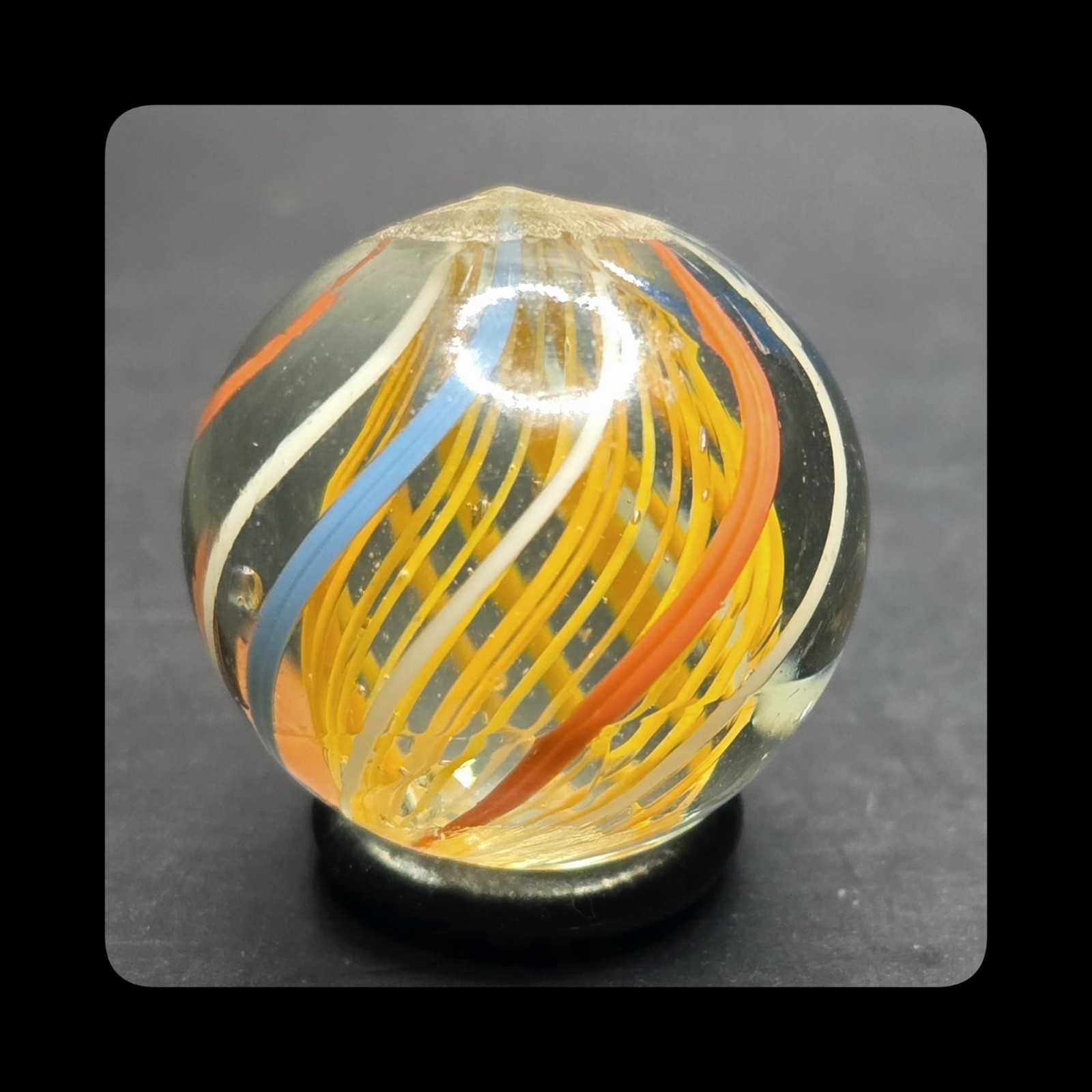 ~Mic’sMibs~27/32″ Fat Orange Latticino Core Swirl Shooter Mint 9.6