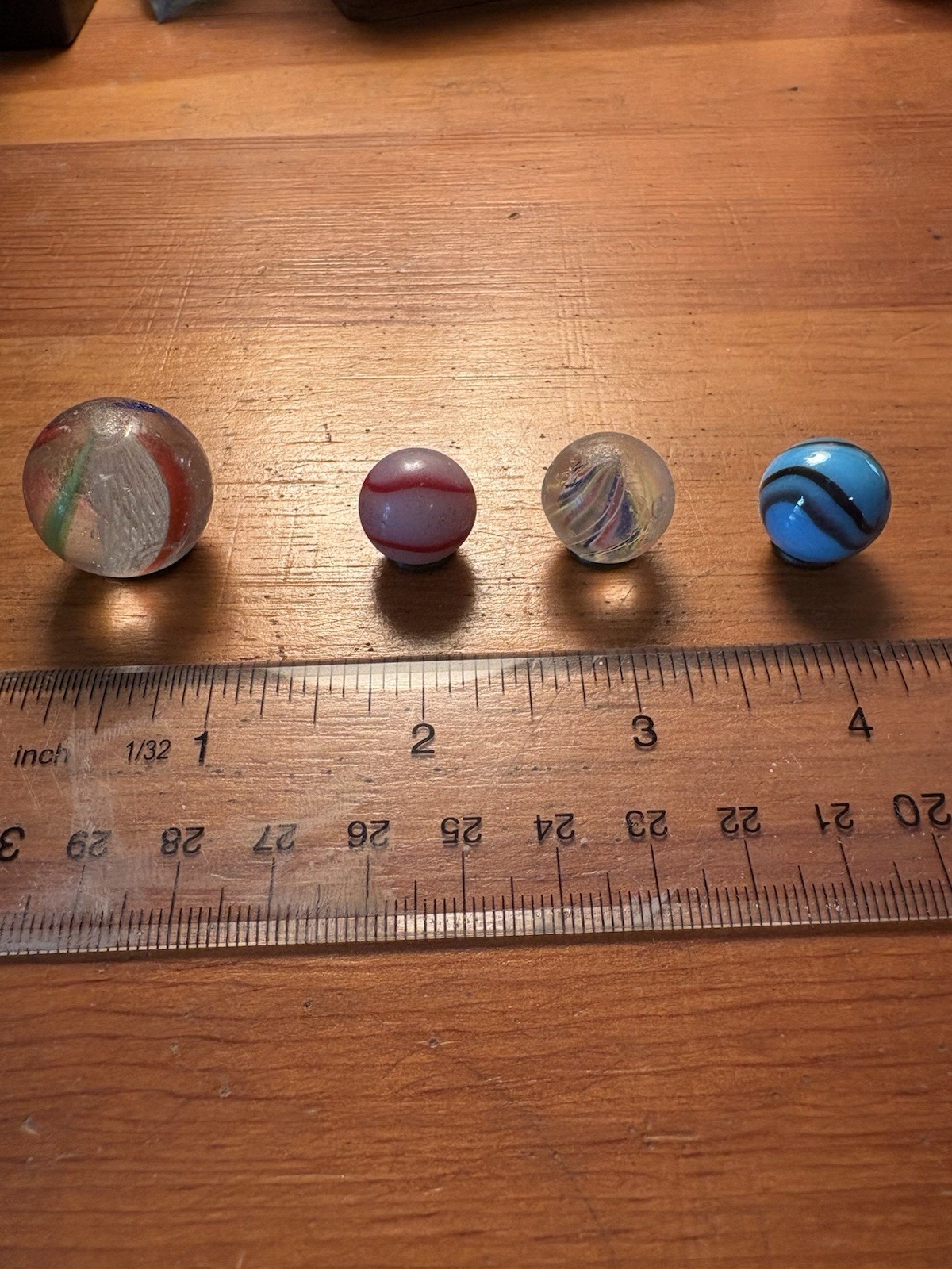 Lot of 4 Vintage Glass Marbles 2 GermanClear Swirl Blue Black Pink White