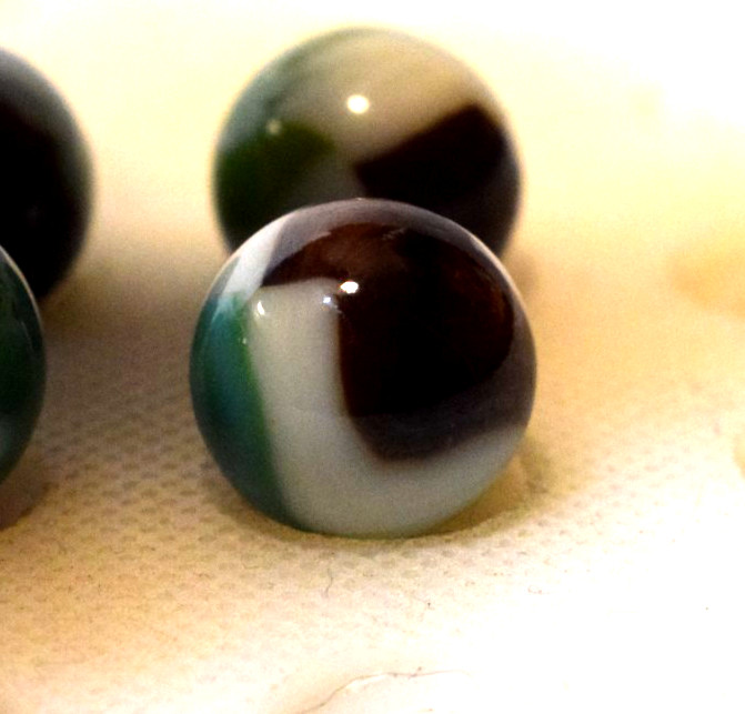 VITRO AGATE MARBLES WHITIES 6PC LOT BROWN AQUA OPAQUE WHITE STRIPE BANDED PATCH