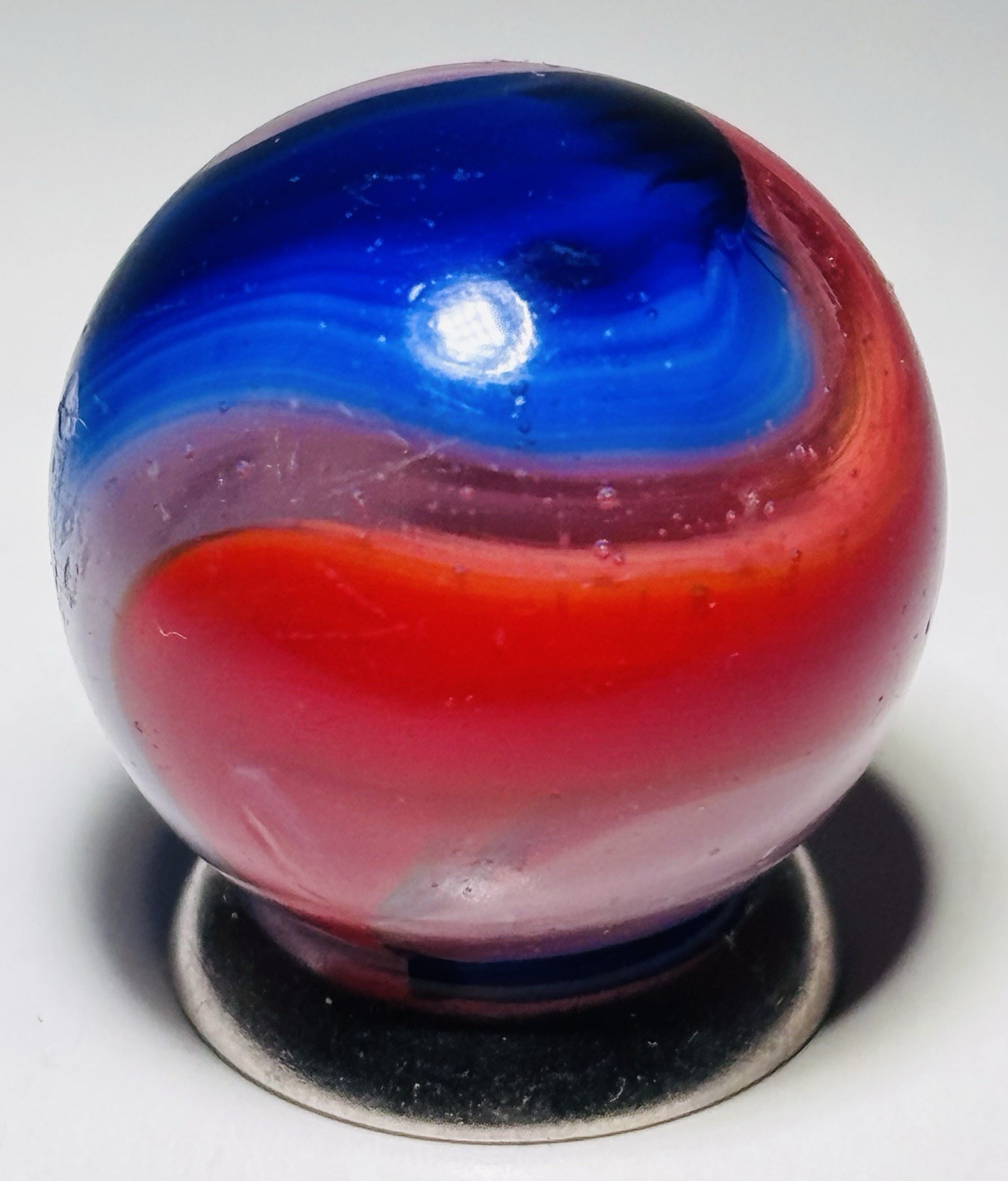 Vintage Akro Red White & Blue Popeye Corkscrew Marble .74” Near Mint Cond