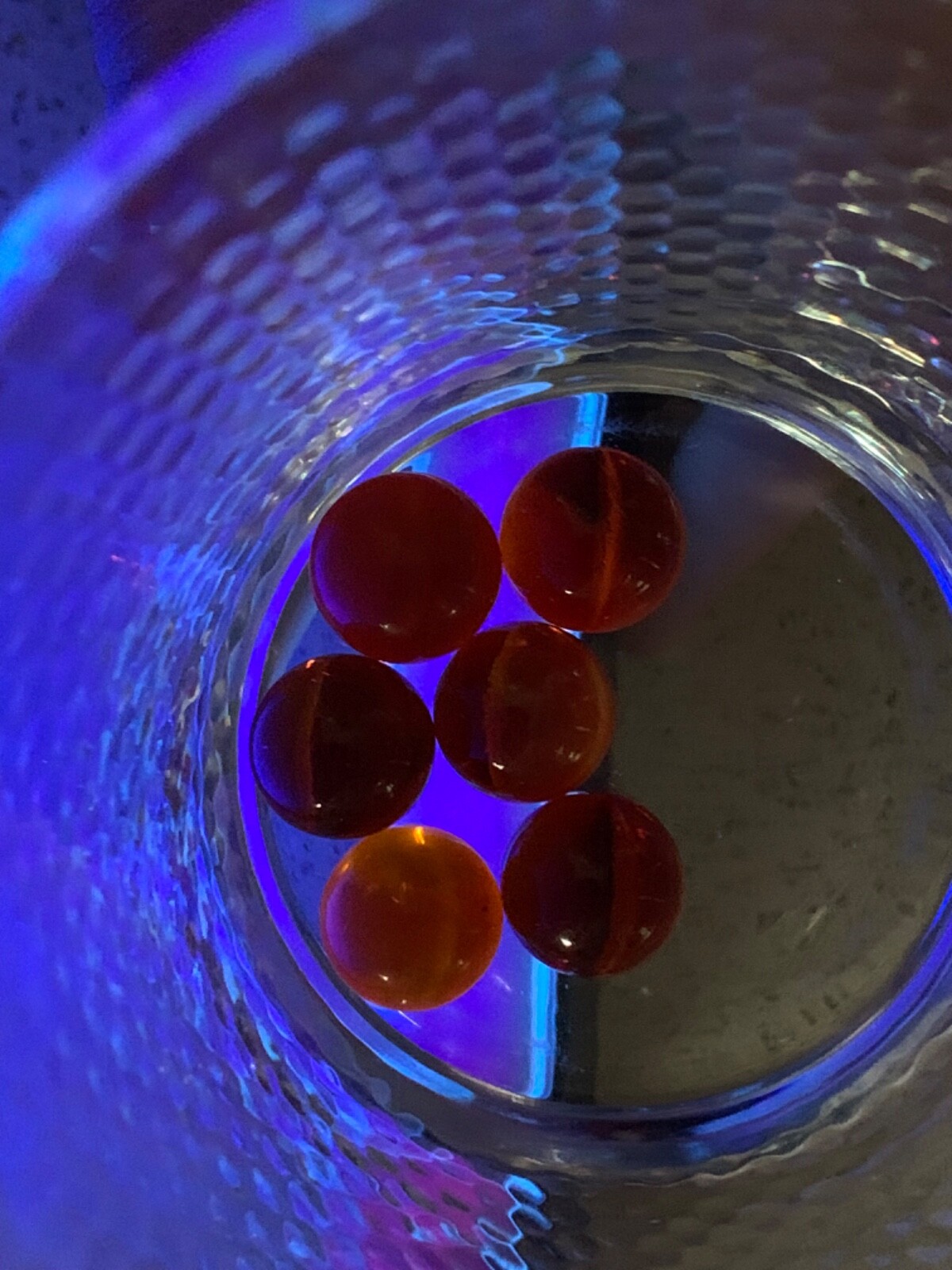 Vaseline Uranium Vintage Glass Marbles, Lot of 6 Glowing Marbles Red Amber