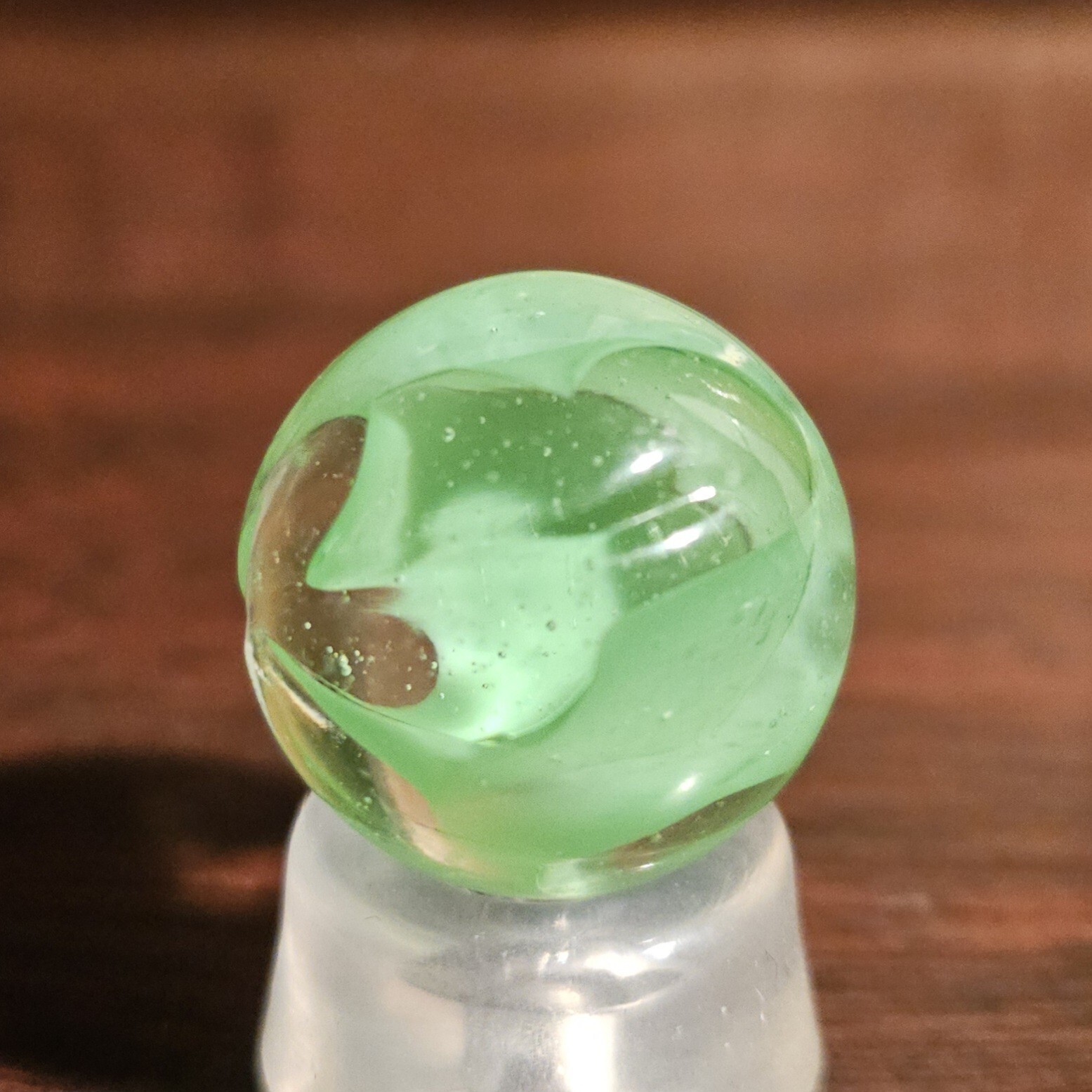 Vintage C E Bogard Hybrid Green in Clear O.94″ Diameter Shooter Glass Marble