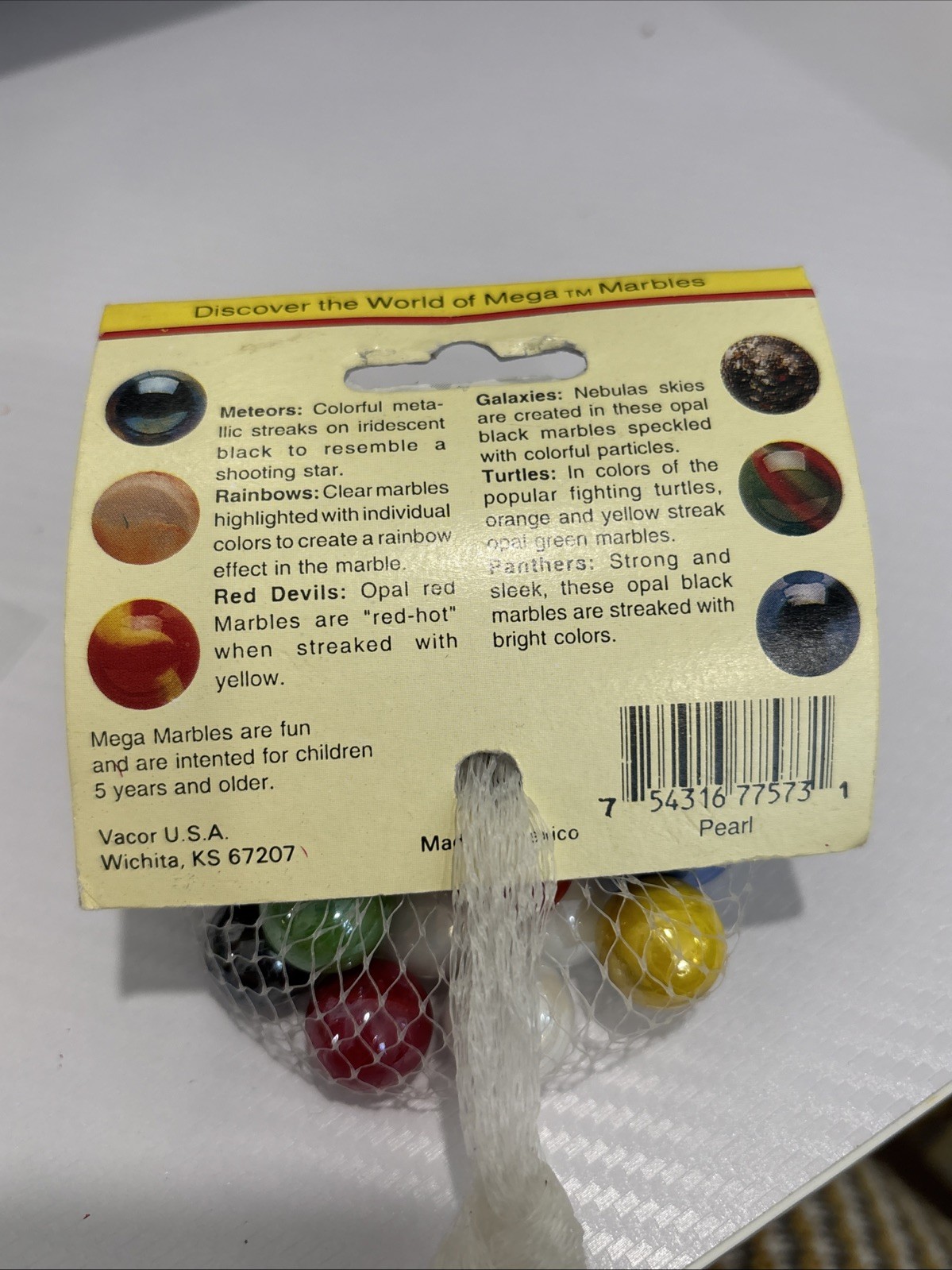 “PEARL” VACOR MEGA MARBLES Vintage 1990s Net Bag 24 16mm/1 25mm Shooter