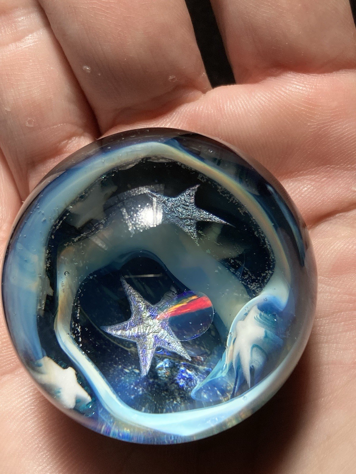 42mm Glass Boro Marble Deep Space Opal 24k Gold Fume swirl Sculpture Stars