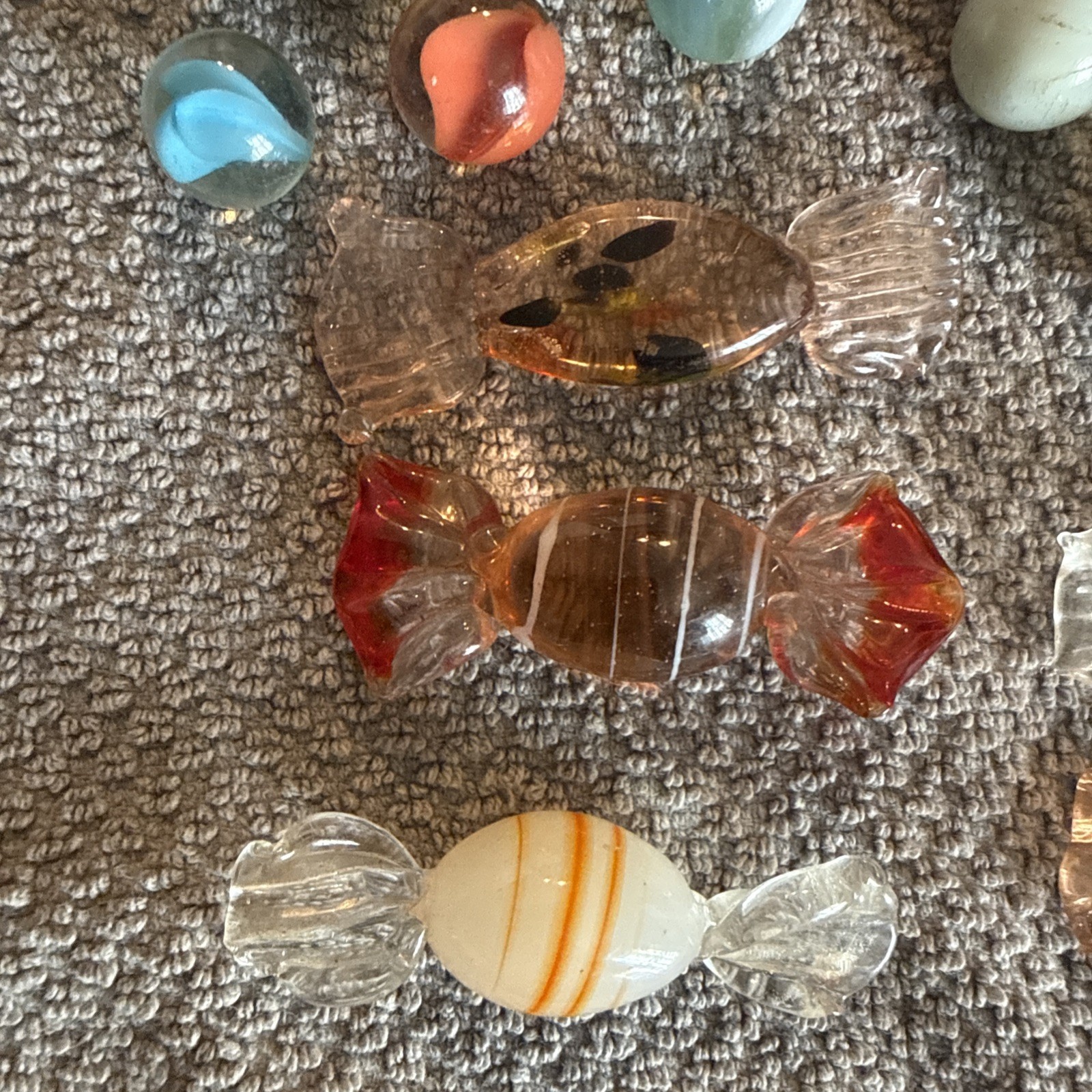 5 Glass Candy Pieces And Marbles