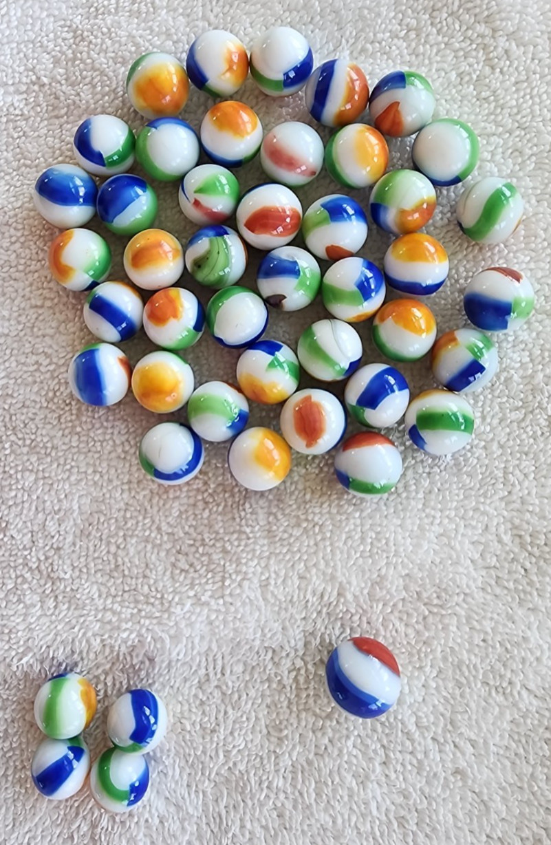 Vintage Glass Toy Marble Beach Ball Colored -White Swirl Lot Of 46