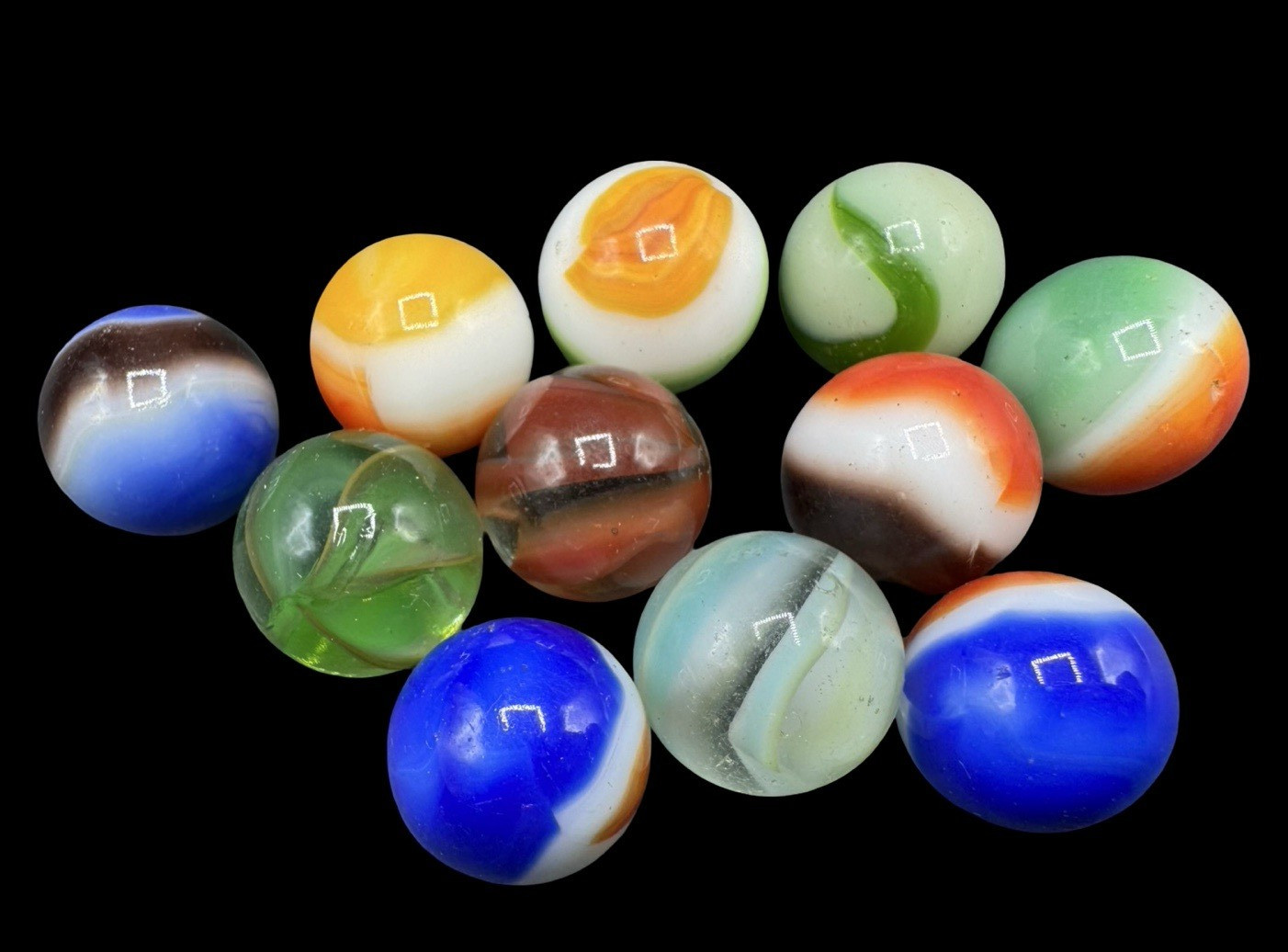 Lot 10 Vintage Glass Marbles Swirl Cat Eye Shooter Mixed Colors Collection Toy