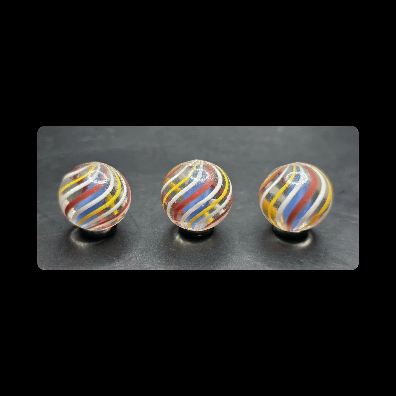 ~Mic’sMibs~ 43/64″ – 21/32″ 3 Same Cane Caged Blue Solid Core Swirls MINT