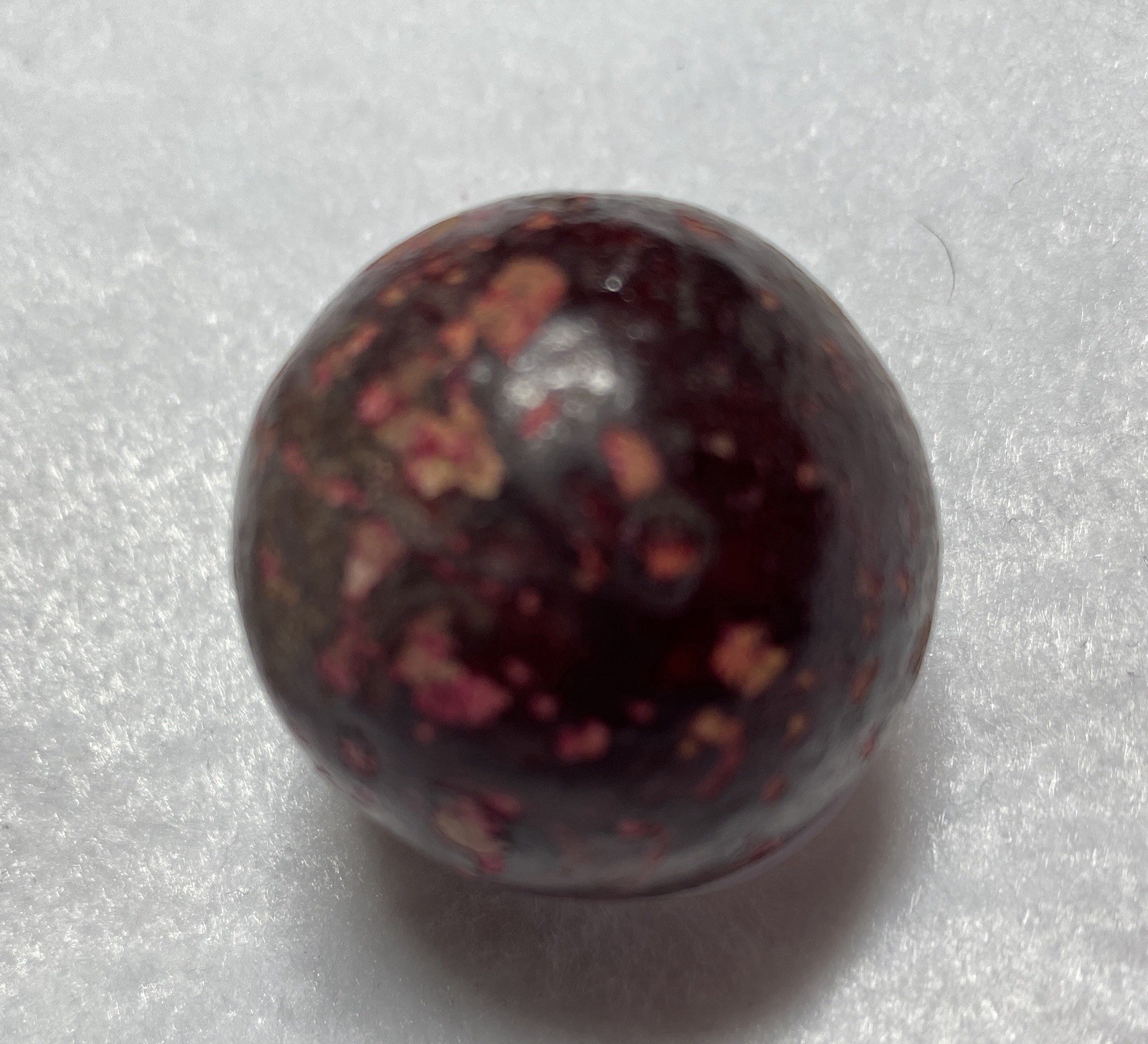 Antique Handmade Fired Clay Marble 1-3/16″ diameter Red Crockery Finish