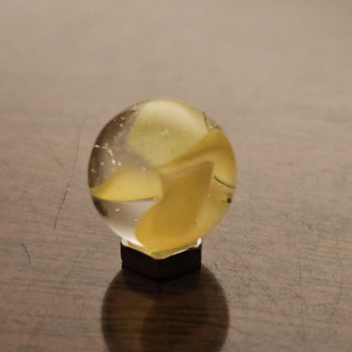 Vintage CE Bogard Cadmium Glow Yellow 4-Lobe Floppy .593″ Glass Marble