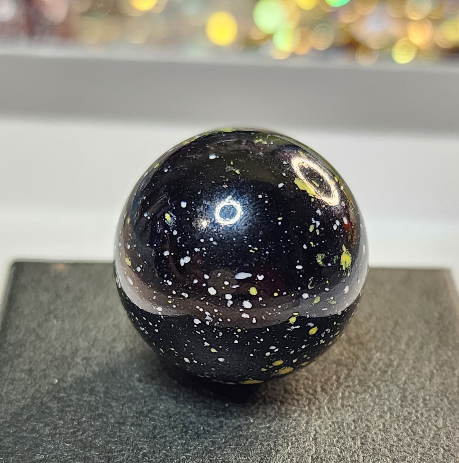 Black Speckled Glass Shooter Marble UV Reactive Glow Effect Under Blacklight
