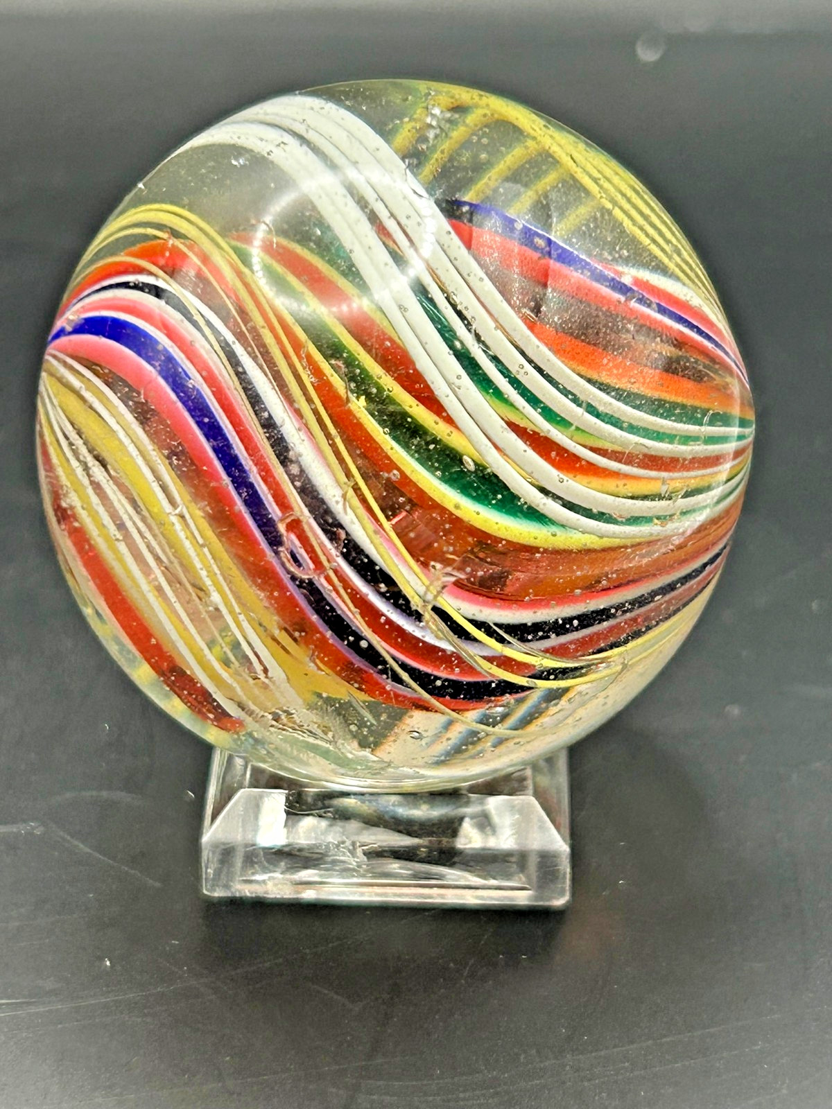 Antique German Divided Core Latticino Swirl Marble 1-11/16″ Polished E3.10