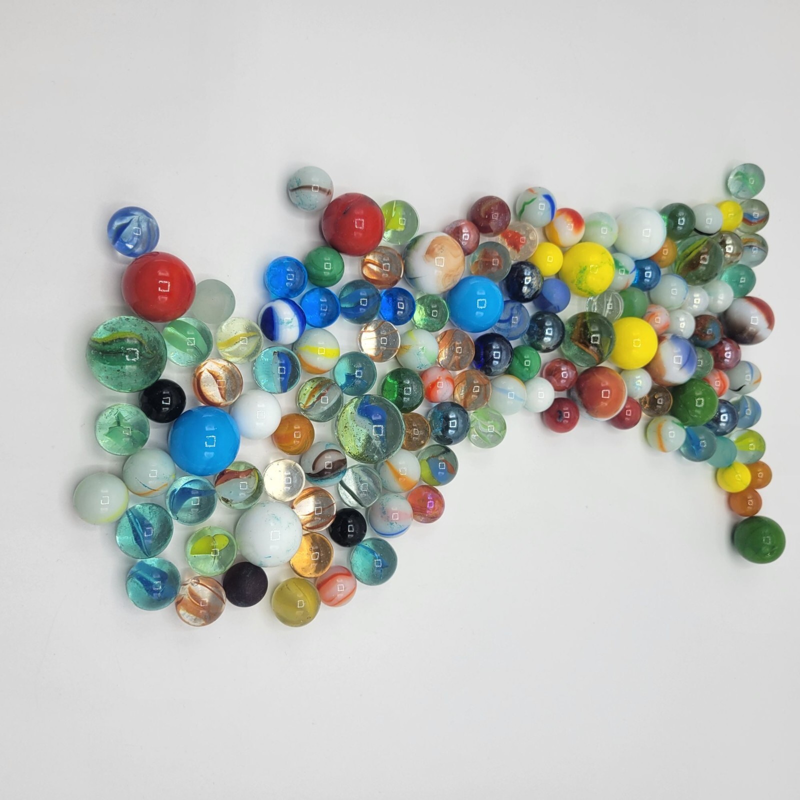Vintage Marbles Lot of 125 Swirls Solids Speckled Asst Colors Sizes Collectors