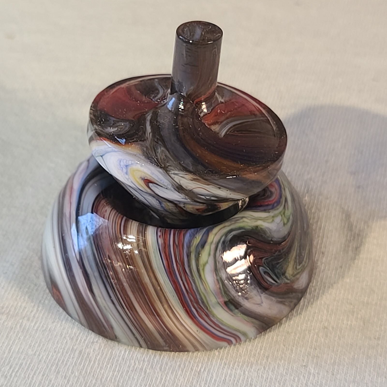 ANDY DAVIS, Glass Art Spinning Top & Base, Rainbow Run (?), #320O