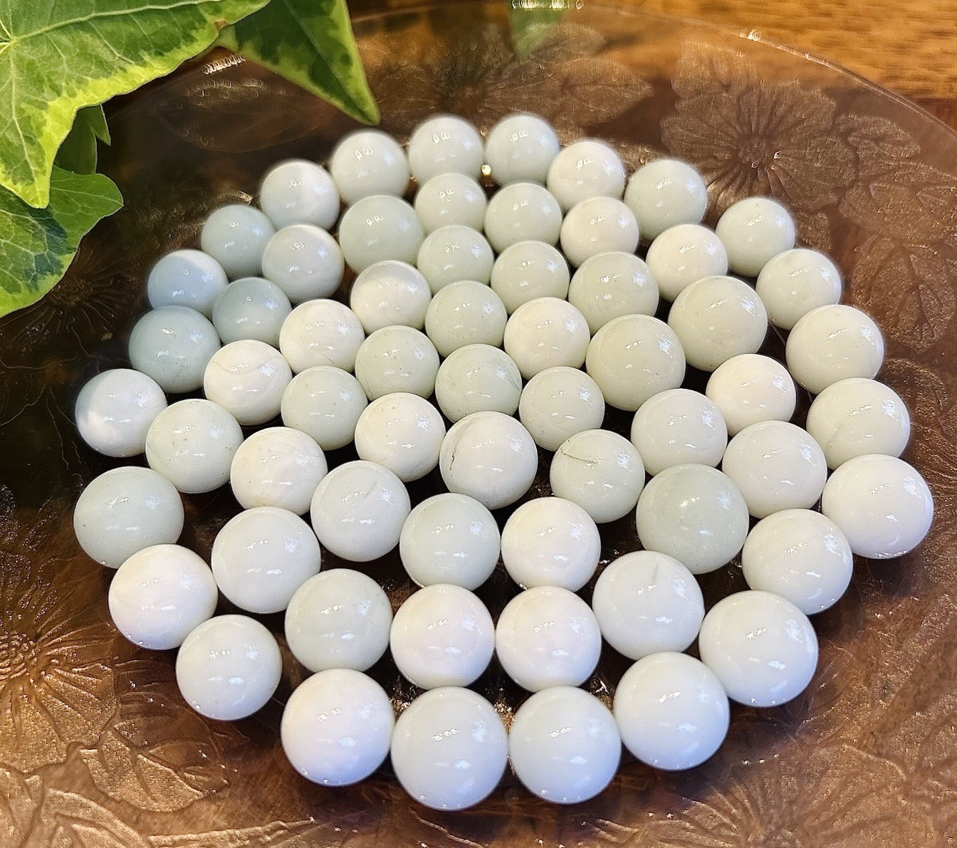Vintage White Glass Marbles – 60 Count -Subtle Swirl- 1/2 Pound, See Descrip.