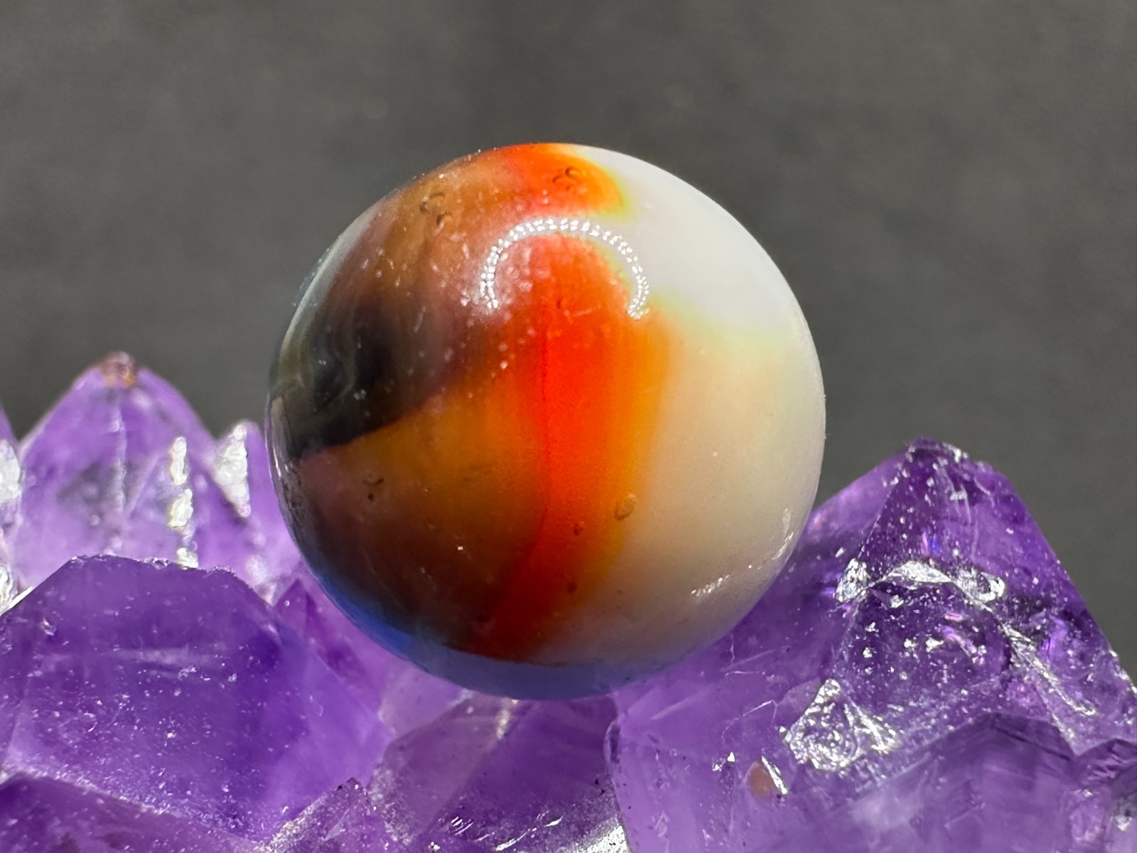 EPIC Vintage Vitro Agate Tri-Color Patch Marble – SWEET COLORS – .61″ Very Nice!