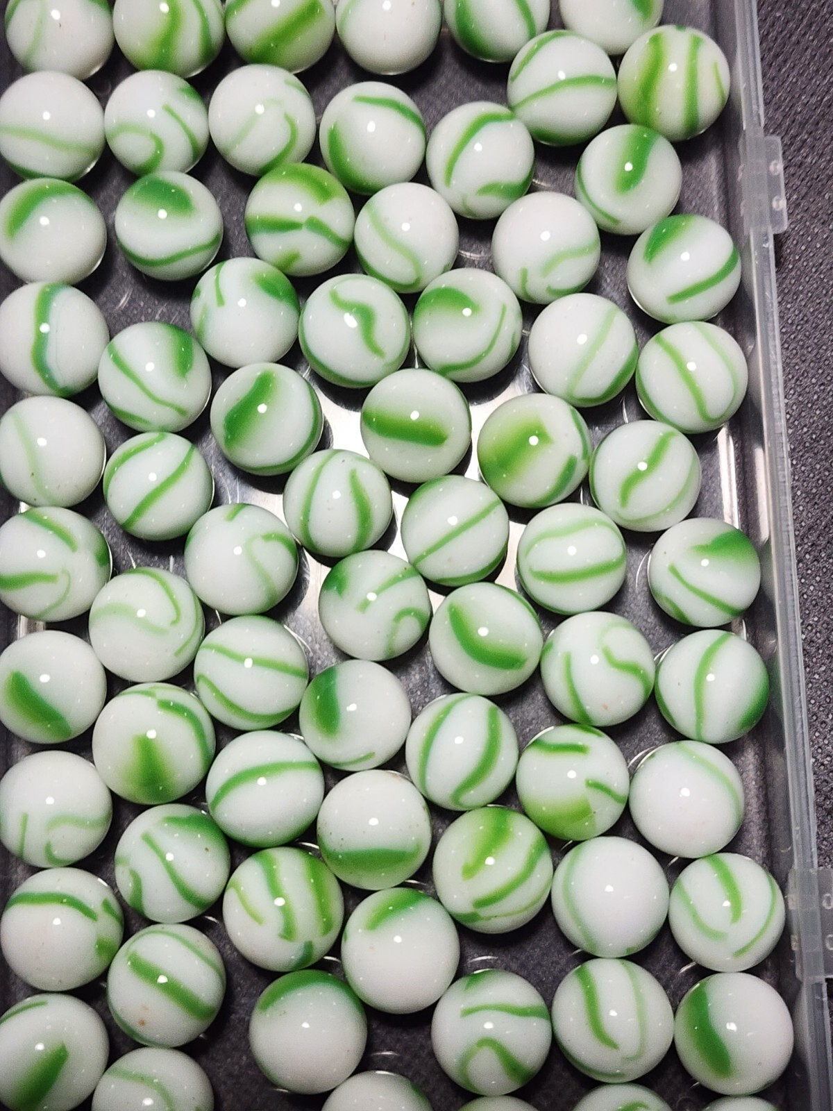 50 MARBLE KING APPROX 5/8″ GREEN CANDY STRIPE MARBLES. $8.99