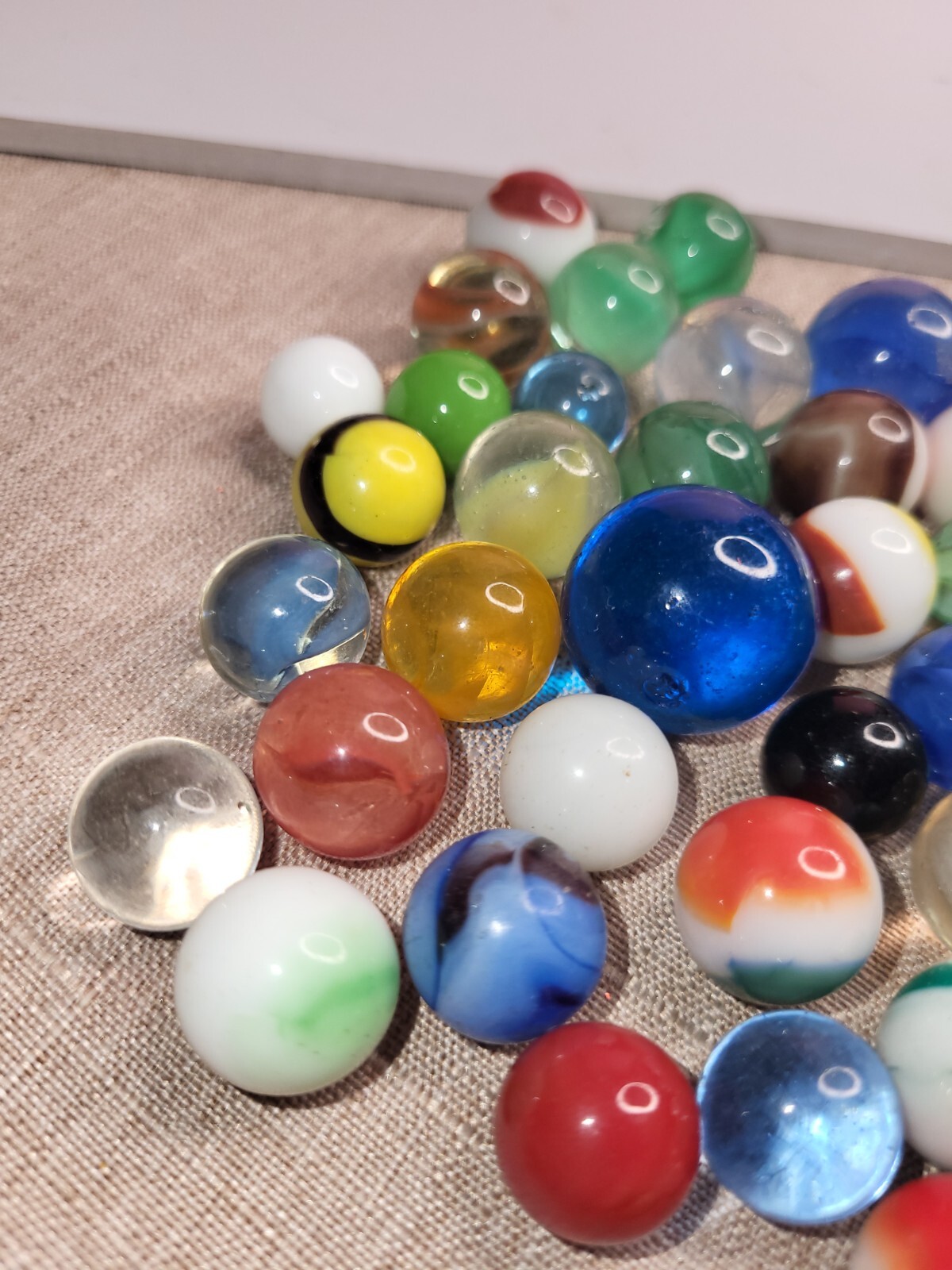 Vintage Mixed Lot Of 54 Marbles Vintage Solid Swirl & Other Toy Marbles