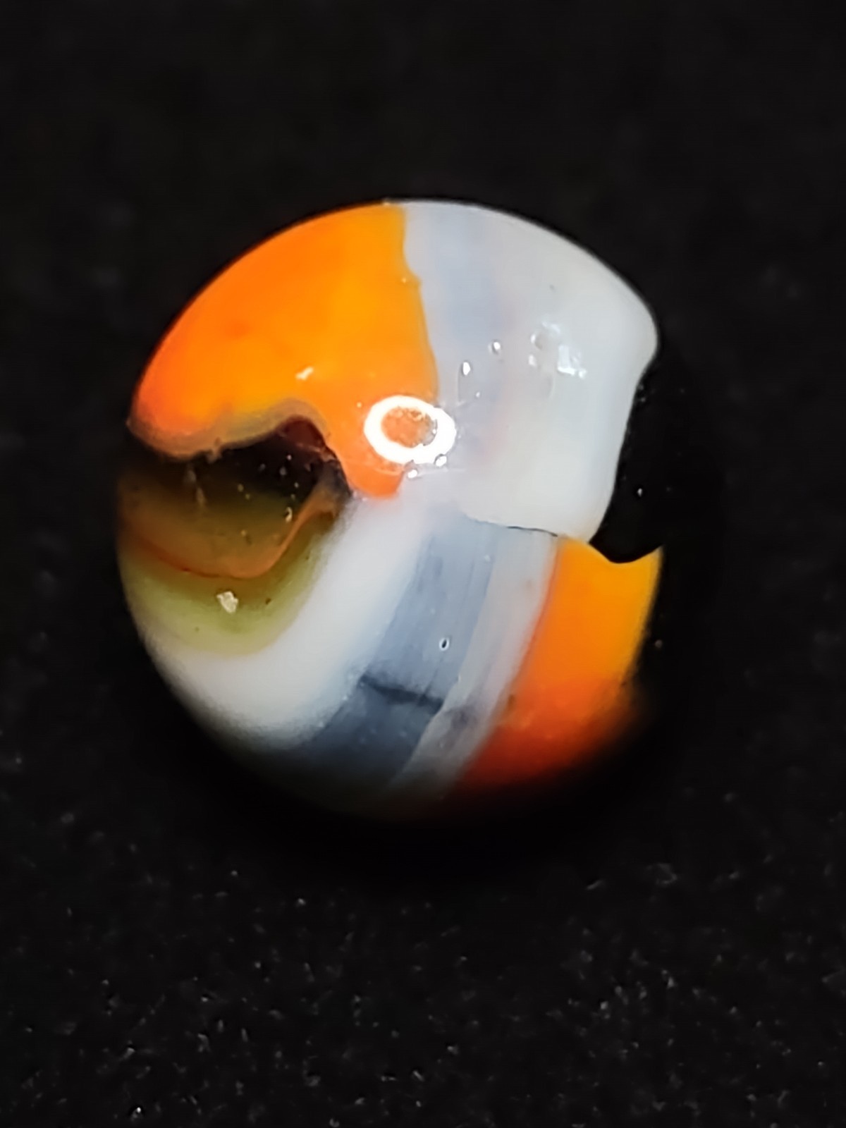 Orange & White Ribbon on Green Base Glass RAINBO PELTIER Vintage Marble .63″