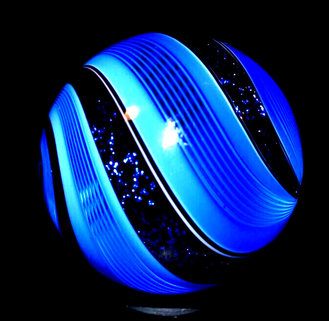 HOT HOUSE GLASS MARBLE/1.279″-ROYAL BLUE BANDED FINE LINER #68-ROYAL BLUE DICHRO