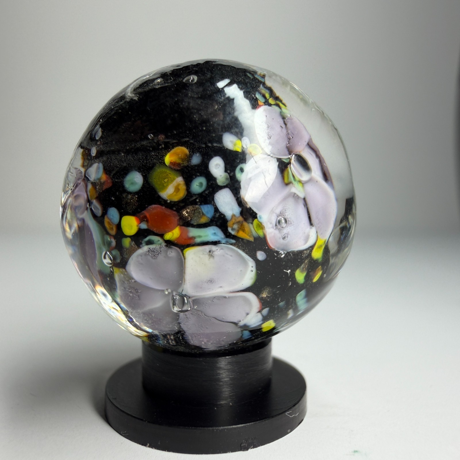 22mm MAGNOLIA Purple Flower Lutz Handmade Glass Marble 7/8″ SHOOTER + Stand