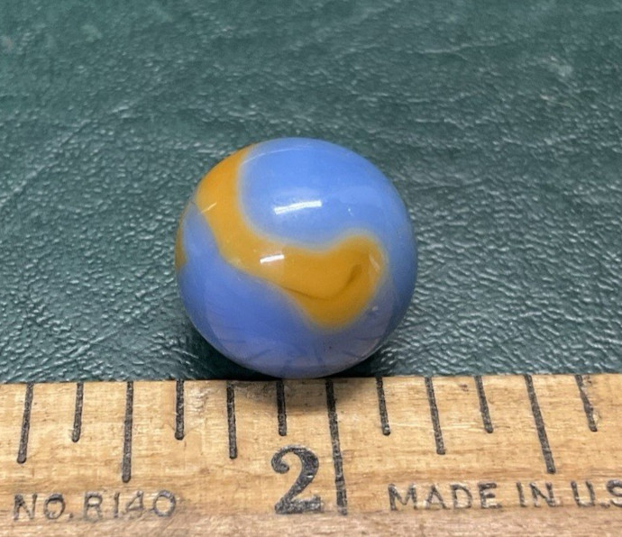 Vintage Akro Agate Peltier Orange & Light Blue Marble ~ Estate Find