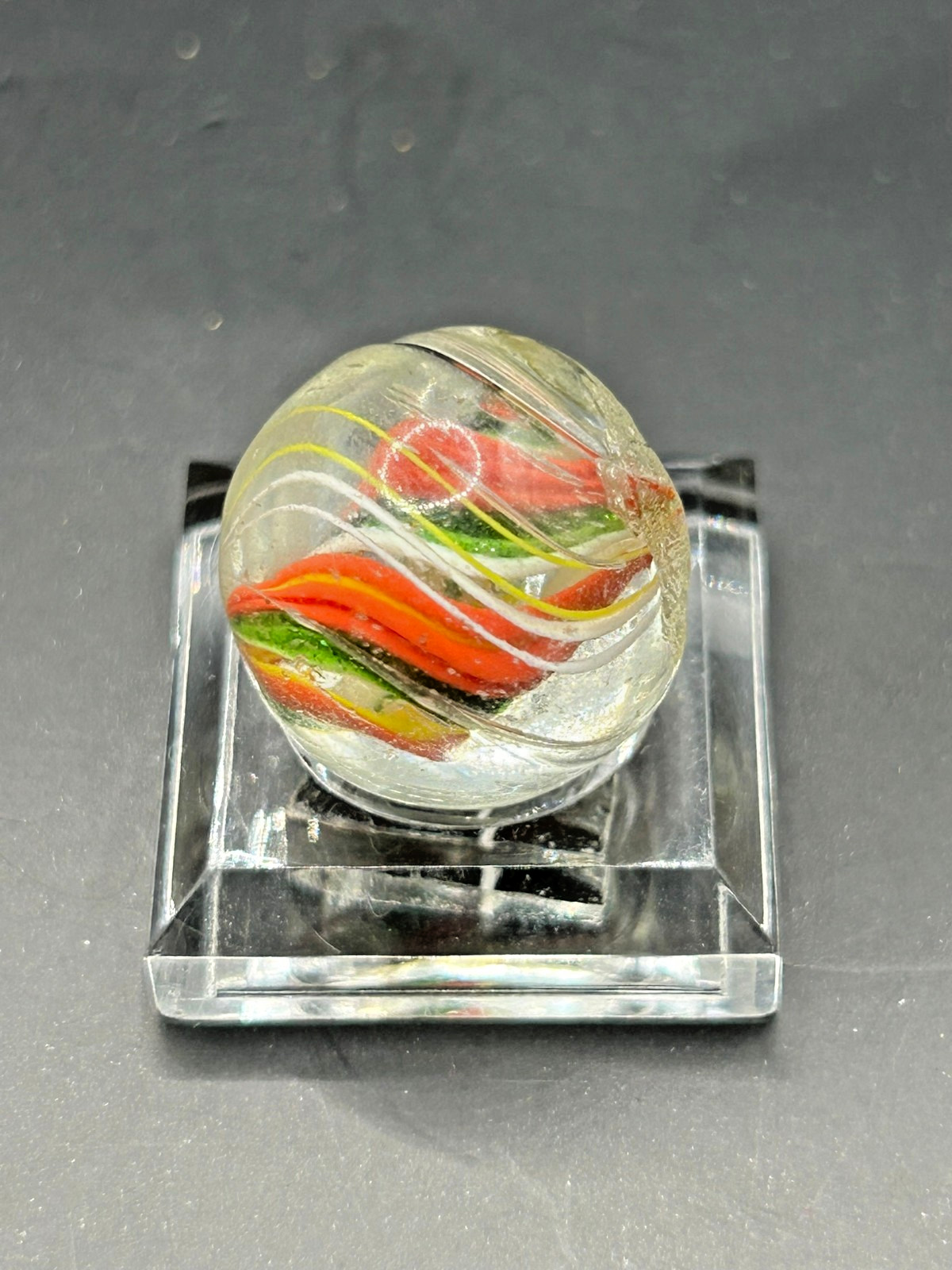 Antique German Jelly Divided Core w/Green AV & Latticino Marble 21/32″ NM- E2.6