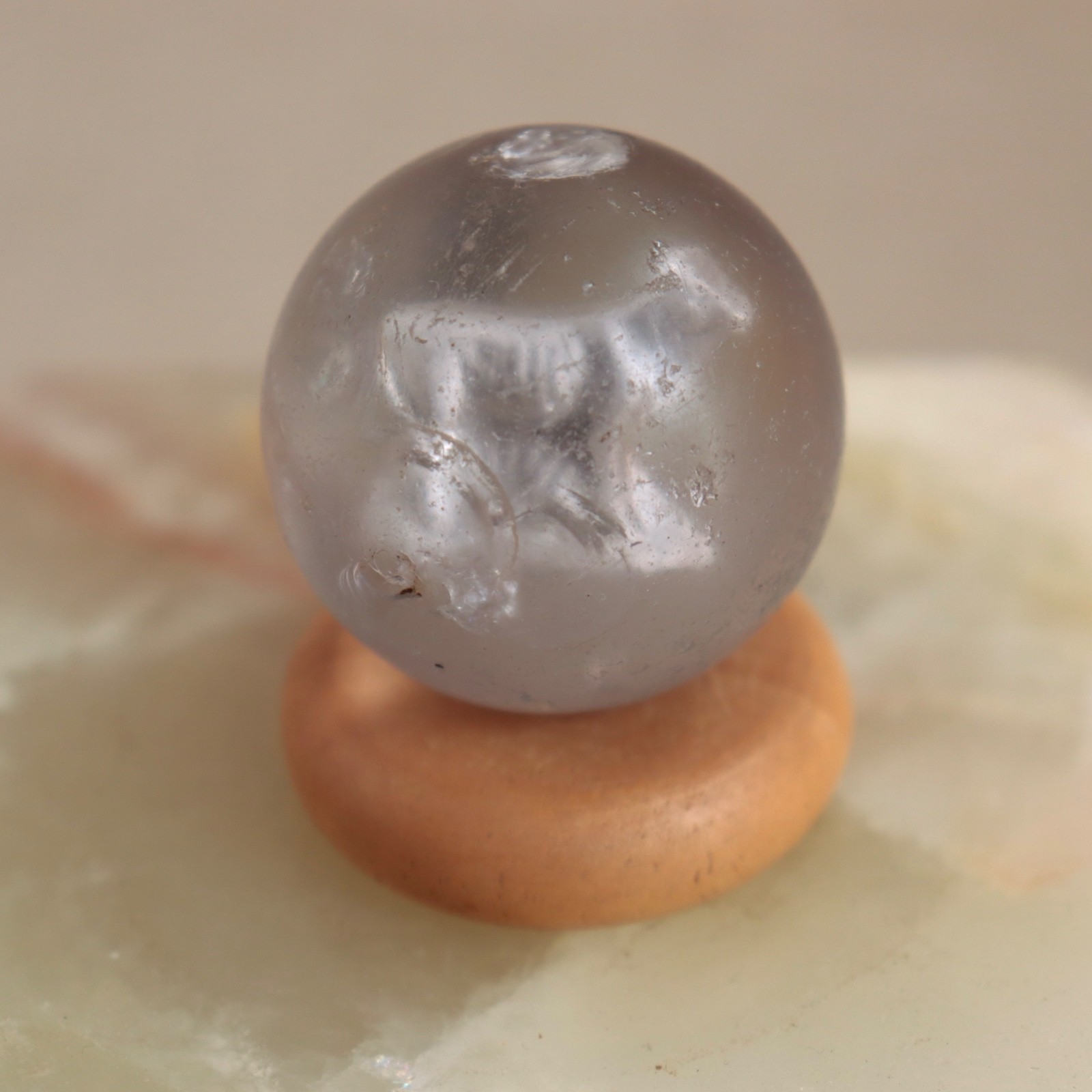 19th C Sulphide Shooter Marble Cow Figurine Inside 1.5″ Large Glass Germany Vtg