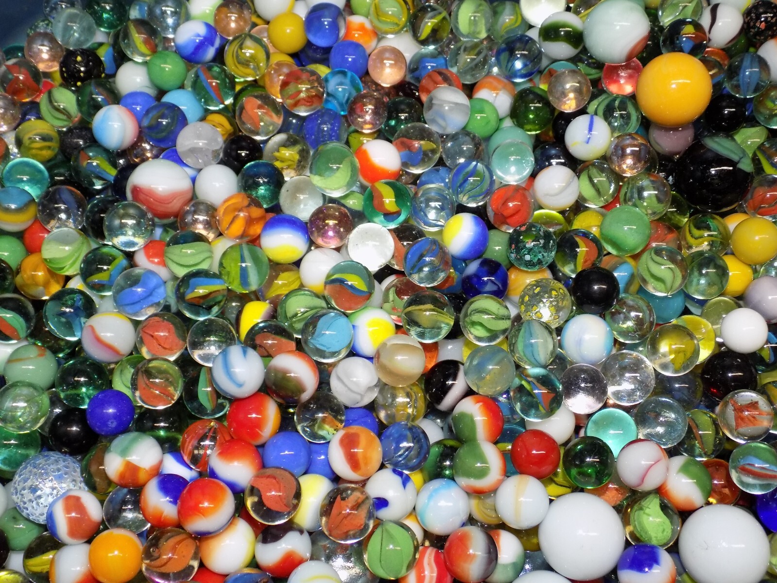 Mixed Lot 55 Assorted Old Vintage To Modern Colorful Glass Marbles {WASHED}