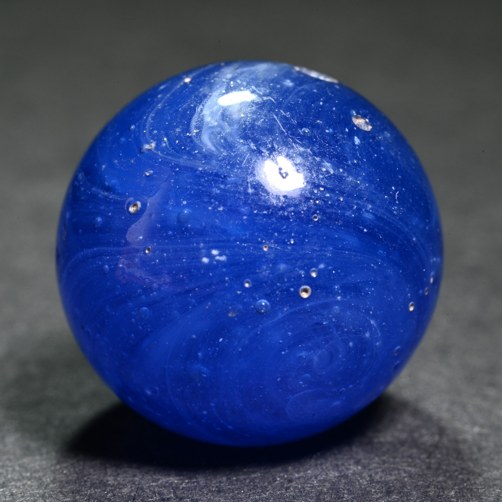 Greiner Antique German Handmade Marble Early 1860s Bubbly Blue 21.4mm 13/16”