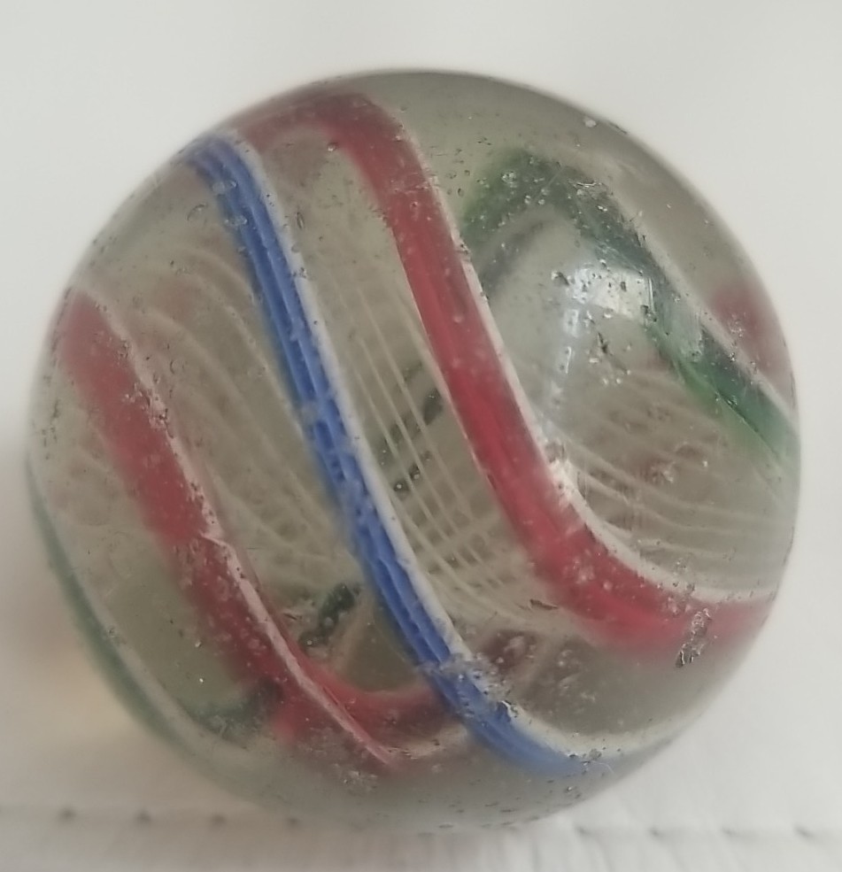 Huge Antique German Marble Banded Ribbon Core Swirl Handmade 2.25″