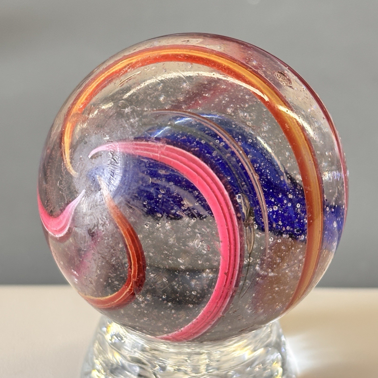 💥Antique German Handmade Divided RARE Blue Jelly Core Marble 2.01” Superb NM💥