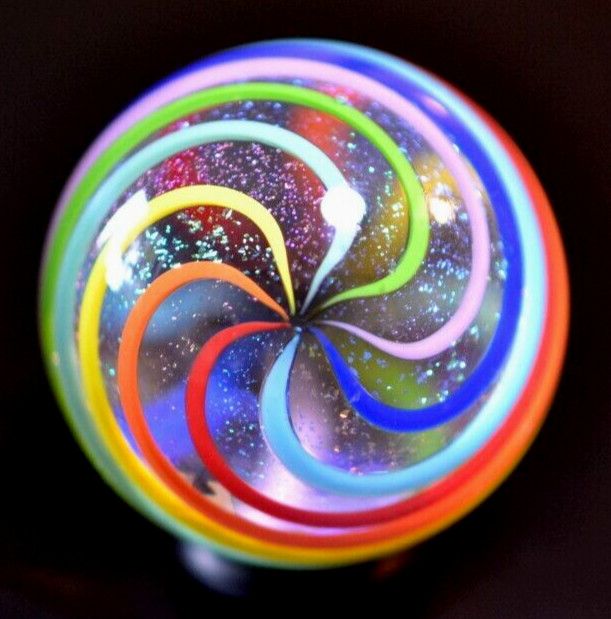 JAMES ALLOWAY GLASS MARBLE/1.298″-DICHROIC 8 COLOR GLITTERBALL #361-SAPPHIRE,LAV