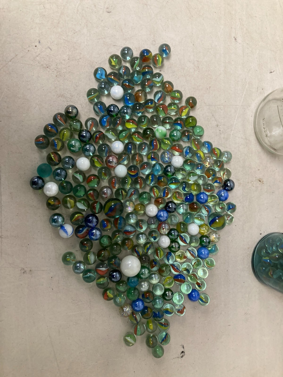 Lot of 2 Vintage Aqua Ball Pint Jars Full of Marbles 16 oz Collectible