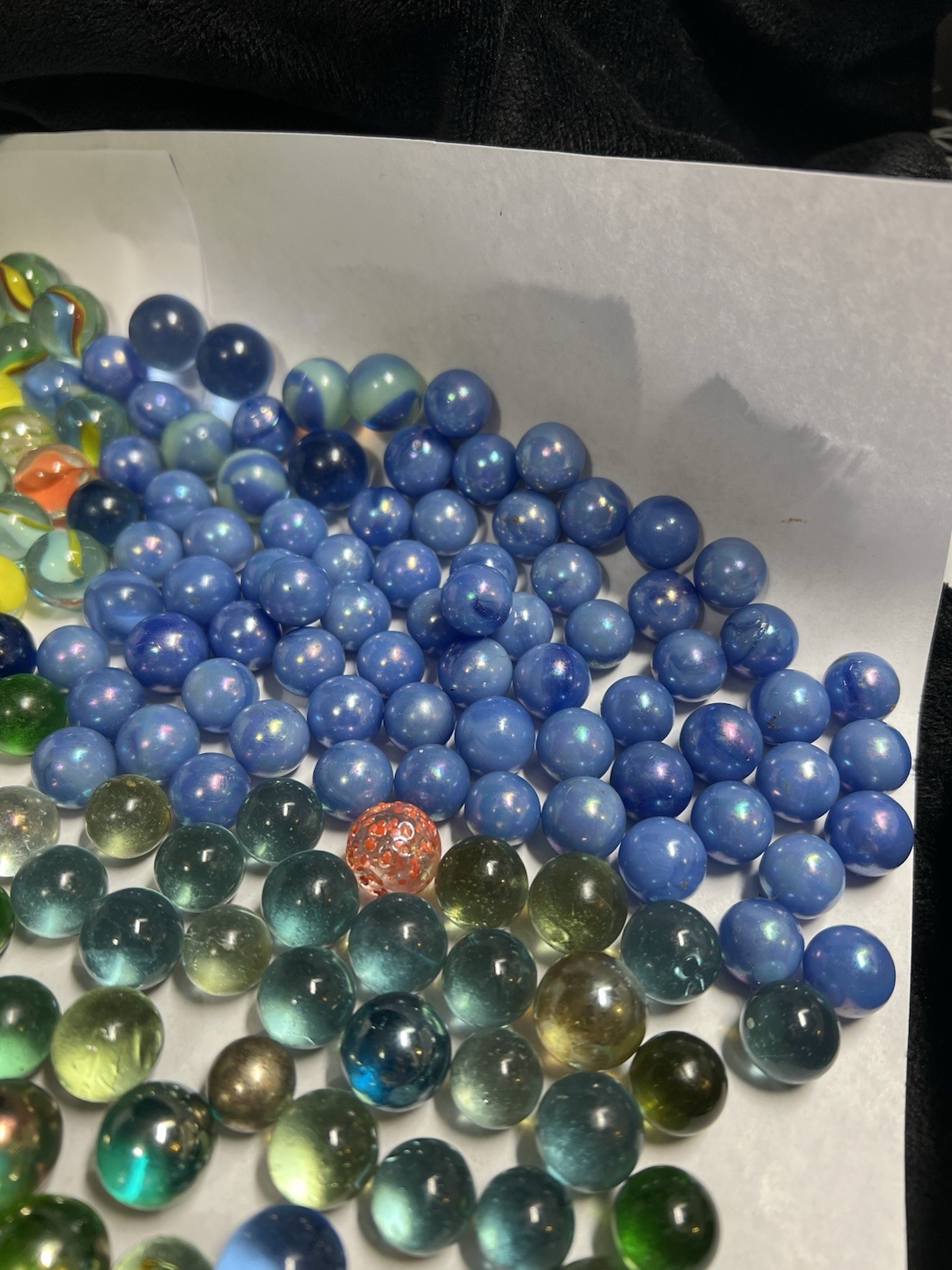 397 Lot Vintage Marbles Includes Cat Eyes/iridescent/blue/green/white marbles